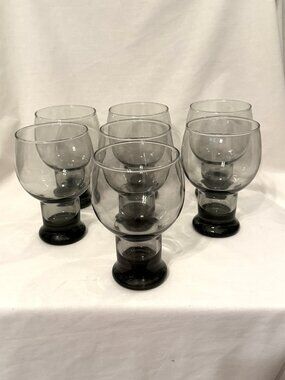 1970s Federal Glass Sundown MCM Smokey Beer Barware Drinking X 7 Vintage Glasses